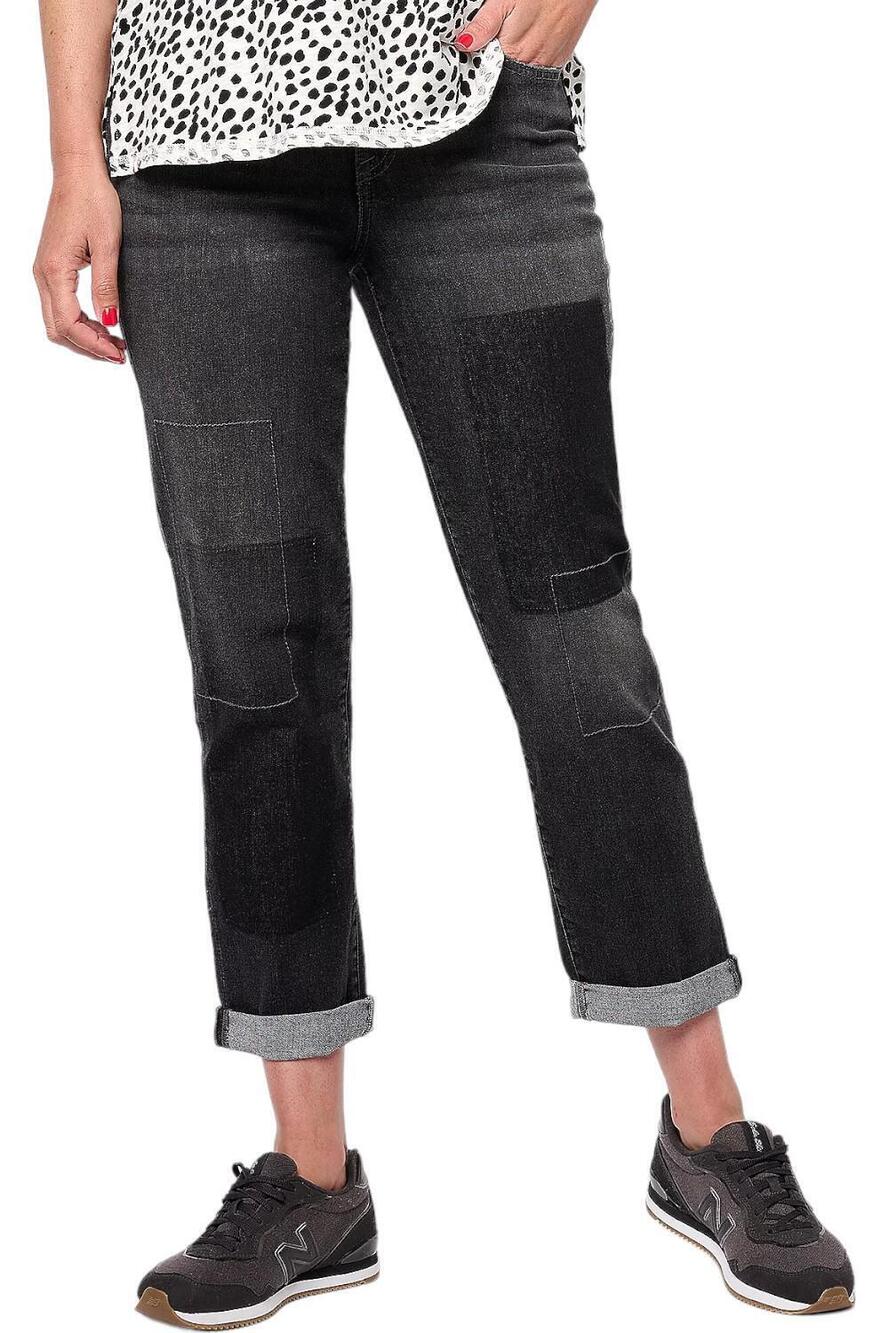 LOGO by Lori Goldstein Shadow Patch Boyfriend Jeans Washed Black - Plus